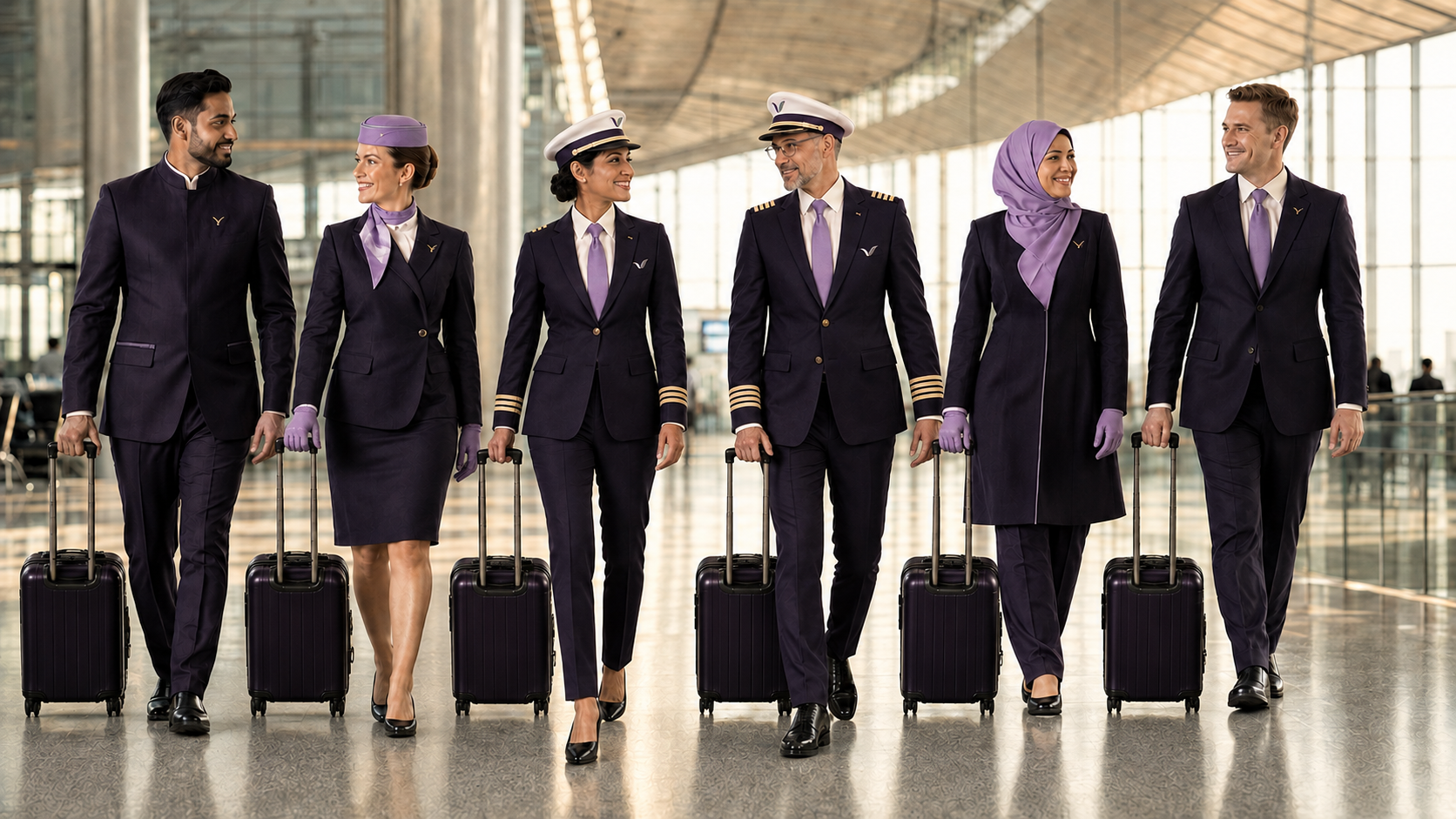 VELA Airways crew — pilots, cabin crew and ground team in full uniform